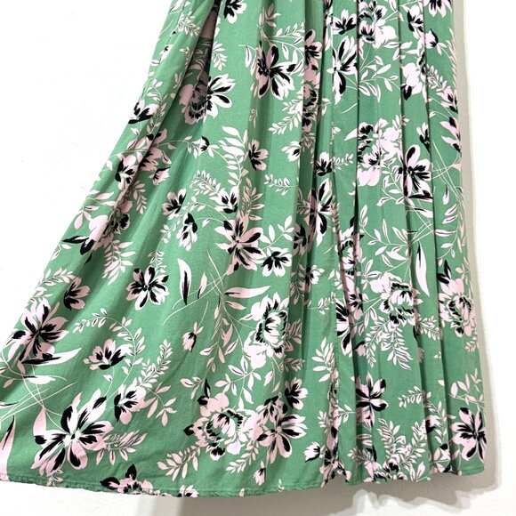 Torrid Smocked Floral Rayon Midi Dress 1X Ruffle Straps Green Cottagecore Easter - Picture 4 of 16
